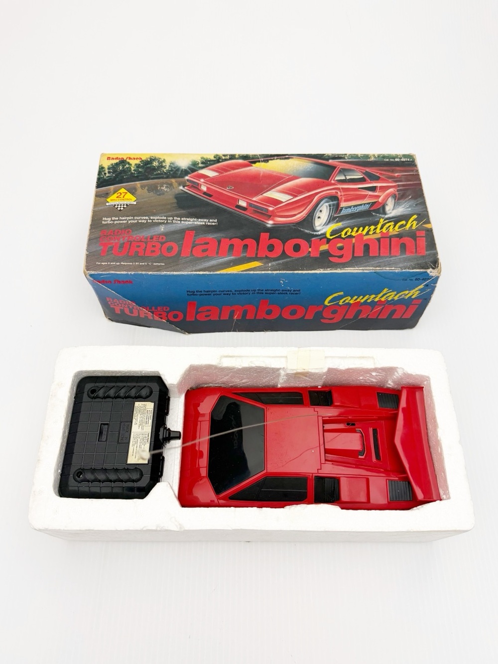 Vintage RadioShack Turbo Red Countach Lamborghini RC Car With Box AS IS